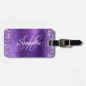 Lila Glitzer Amethyst Foil Extravagant Monogramm Gepäckanhänger (Vorderseite horizontal)