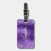 Lila Glitzer Amethyst Foil Extravagant Monogramm Gepäckanhänger (Vorderseite vertikal)