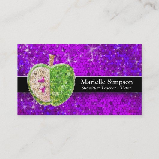 Lila Glitzer Apple Stellvertretender Lehrer Tutor  Visitenkarte (Vorderseite)