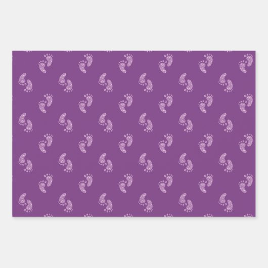 Lila Glitzer Baby Feet Babydusche Geschenkpapier Set (Vorderseite)