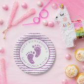 Lila Glitzer Baby Feet Babydusche Personalisiert Pappteller (Party)