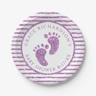 Lila Glitzer Baby Feet Babydusche Personalisiert Pappteller