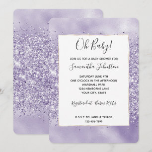 Lila Glitzer Baby Shower Einladung