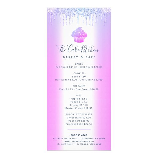 Lila Glitzer Bäckerei Cupcake Konditorei Koch Menü (Vorne)