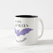 Lila Glitzer Bat Happy Halloween Zweifarbige Tasse (VorderseiteRechts)