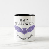 Lila Glitzer Bat Happy Halloween Zweifarbige Tasse (Mittel)