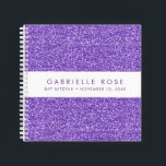 Lila Glitzer Bat Mitzvah Autograph Gästebuch Notizblock<br><div class="desc">Lila und Lavender Glitzer (gedrucktes Hintergrundtexturbild) mit einem weißen Streifen auf dem Cover eines personalisierten Autogrammbuch Stil Gästebuch-Notebook. Ein lustiges lila, funkelnd aussehendes Party-Accessoire für eine Bat Mitzvah, Sweet 16, Quinceanera oder Geburtstagsfeier oder ein Skizzenbuch für jeden lila Glitzer, den Sie kennen. ・ ・ ・ Die Farbe, die Schriftart und...</div>
