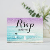 lila Glitzer Beach Foto UAWG Hochzeit Einladung (Stehend Vorderseite)