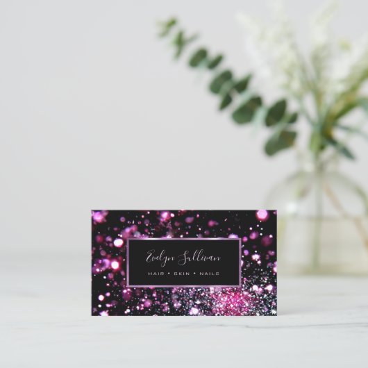 Lila Glitzer beleuchtet Visitenkarte (Stehend Vorderseite)