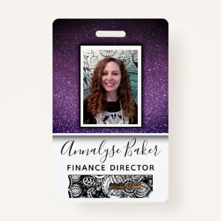 Lila Glitzer Beruflich CNA Nurse Foto Name Ausweis