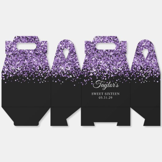 Lila Glitzer Black 16 . Geburtstag Geschenkschachtel (Ungeklappt)