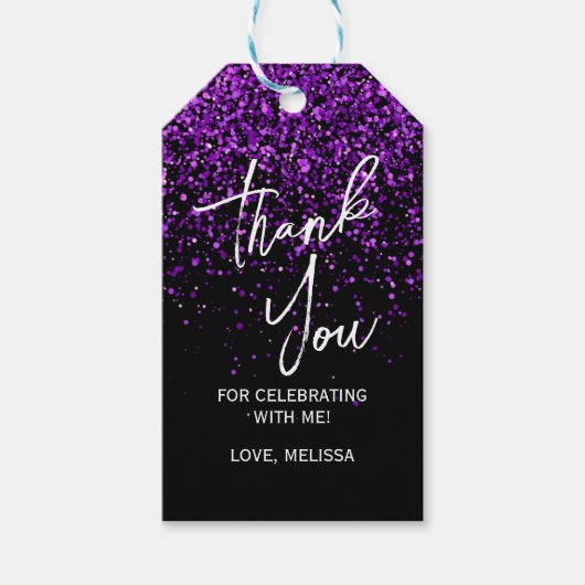 Lila Glitzer Black Birthday Vielen Dank Geschenkanhänger (Vorderseite)