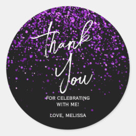 Lila Glitzer Black Birthday Vielen Dank Runder Aufkleber