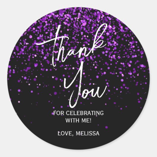Lila Glitzer Black Birthday Vielen Dank Runder Aufkleber (Vorderseite)
