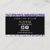 Lila Glitzer Black Monogram Trendy Beauty Salon Visitenkarte (Rückseite)