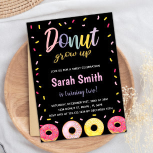 Lila Glitzer Black Pink Donut Geburtstag Einladung