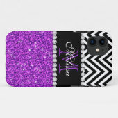 LILA GLITZER BLACK ZICKZACK MIT MONOGRAMM Case-Mate iPhone HÜLLE (Rückseite (Horizontal))