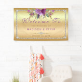 Lila Glitzer Blume Diamanten Hochzeit Banner (Insitu)