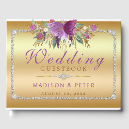 Lila Glitzer Blume Diamanten Hochzeit Gästebuch