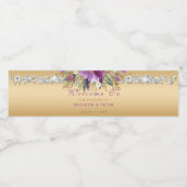 Lila Glitzer Blume Diamanten Hochzeit Wasserflaschenetikett (Einzelnes Label)