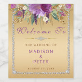 Lila Glitzer Blume Diamanten HochzeitGold Weinetikett (Einzelnes Label)