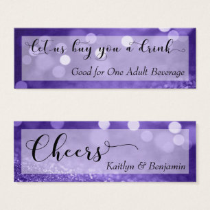Lila Glitzer Bokeh Script Mini Drink Ticket