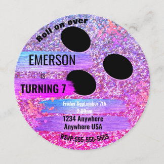 Lila Glitzer BOWLING BALL Bowling, Geburtstagspart Einladung