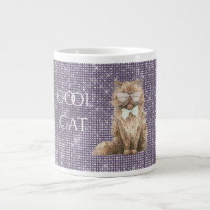 Lila Glitzer Braun Coole Katzenbrille   Jumbo-Tasse