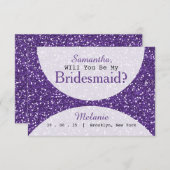 Lila Glitzer Brautparty Bridesmaid Einladung (Vorne/Hinten)