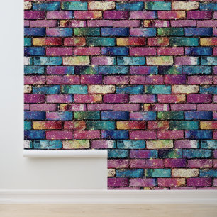 Lila Glitzer Brick Pattern Tapete