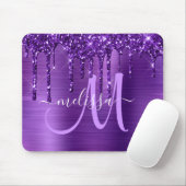 Lila Glitzer Brush Metal Monogramm Mousepad (Mit Mouse)
