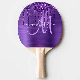 Lila Glitzer Brush Metal Monogramm Tischtennis Schläger