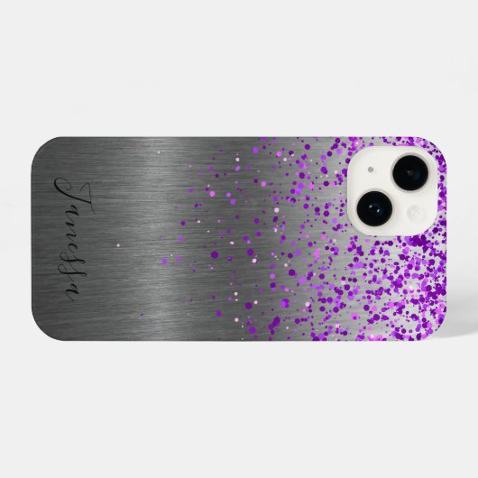 Lila Glitzer Brushed Metal iPhone Hülle (Rückseite (Horizontal))