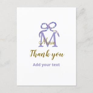 Lila Glitzer-Bug Namensbrief Monogramm Dankeschön Postkarte