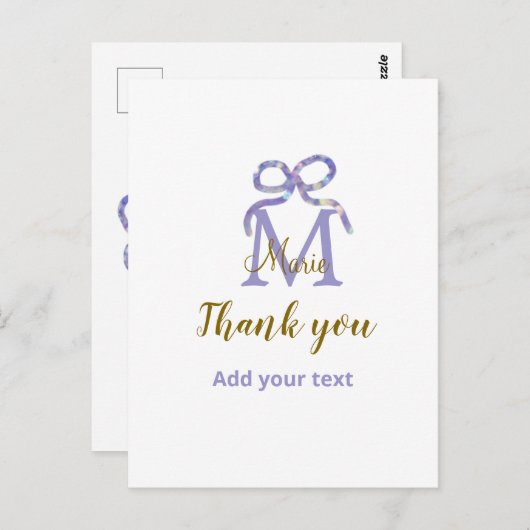 Lila Glitzer-Bug Namensbrief Monogramm Dankeschön Postkarte (Vorne/Hinten)