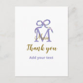 Lila Glitzer-Bug Namensbrief Monogramm Dankeschön Postkarte (Vorderseite)