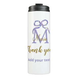 Lila Glitzer-Bug Namensbrief Monogramm Dankeschön Thermosbecher
