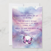 Lila Glitzer Butterfly Babydusche Einladung (Rückseite)