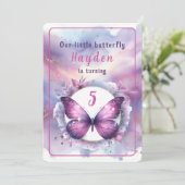 Lila Glitzer Butterfly - Geburtstag Einladung (Stehend Vorderseite)