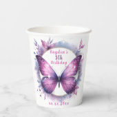 Lila Glitzer Butterfly - Geburtstag Pappbecher (Rückseite)