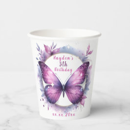 Lila Glitzer Butterfly - Geburtstag Pappbecher