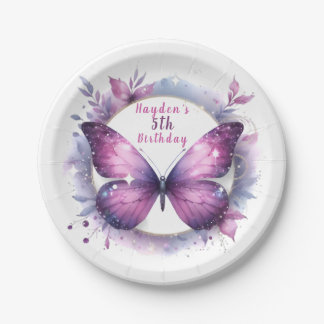 Lila Glitzer Butterfly - Geburtstag Pappteller