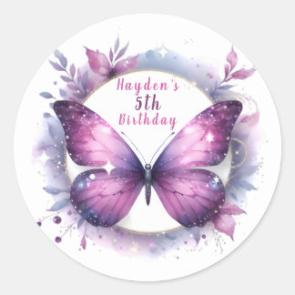 Lila Glitzer Butterfly - Geburtstag Runder Aufkleber