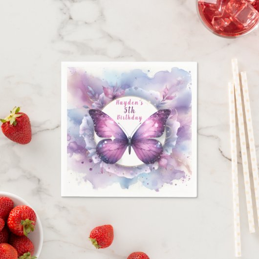 Lila Glitzer Butterfly - Geburtstag Serviette (Beispiel)