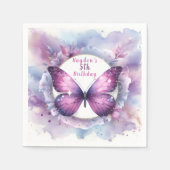 Lila Glitzer Butterfly - Geburtstag Serviette (Vorderseite)