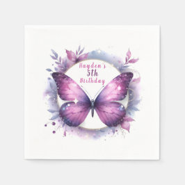 Lila Glitzer Butterfly - Geburtstag Serviette