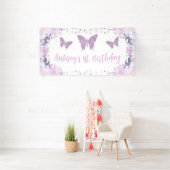 Lila Glitzer Butterfly Geburtstagsbanner Banner (Insitu)