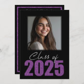 Lila Glitzer Class of 2025 Foto Open House Einladung (Vorne/Hinten)