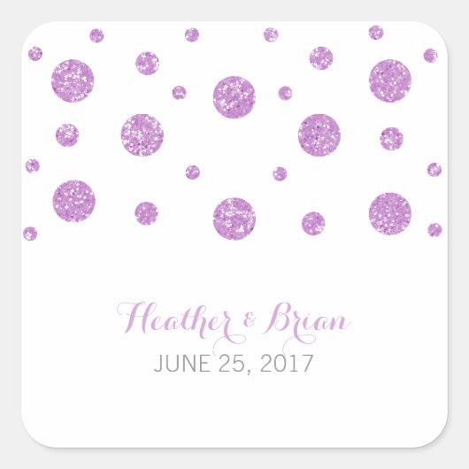 Lila Glitzer Confetti Wedding Stickers (Vorderseite)
