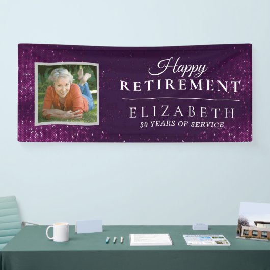 Lila Glitzer Custom Foto Retirement Party Banne Banner (Messe)